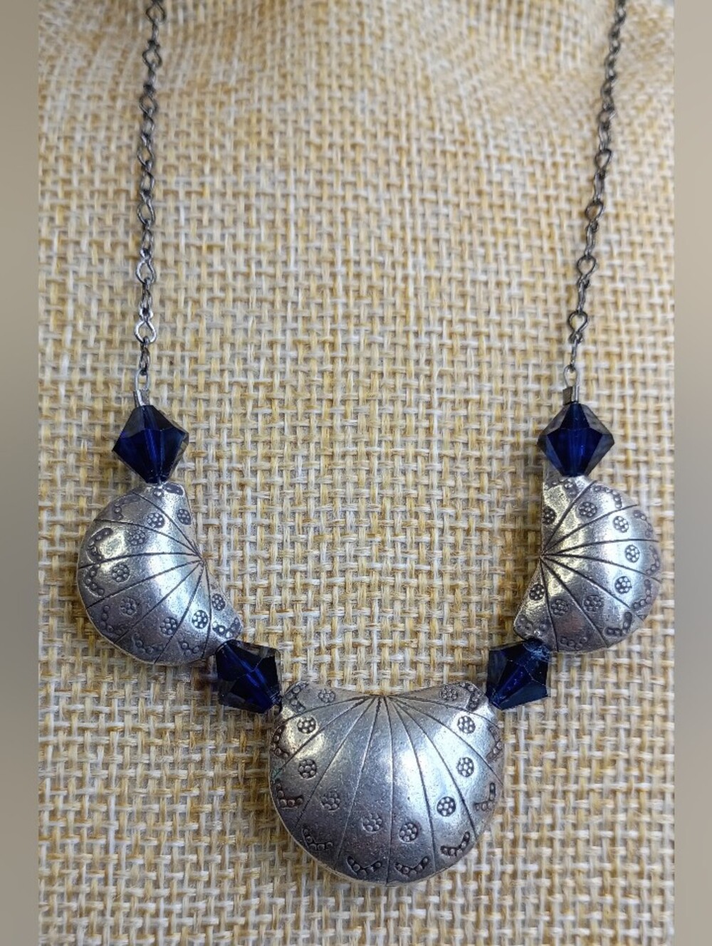 Western Silver & Crystal Beaded Necklace 22" Length Native Toggle Closure - Picture 1 of 10